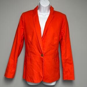J.Crew Preppy Derby Spring Linen Blend Salmon Coral Womens Blazer Sz 10